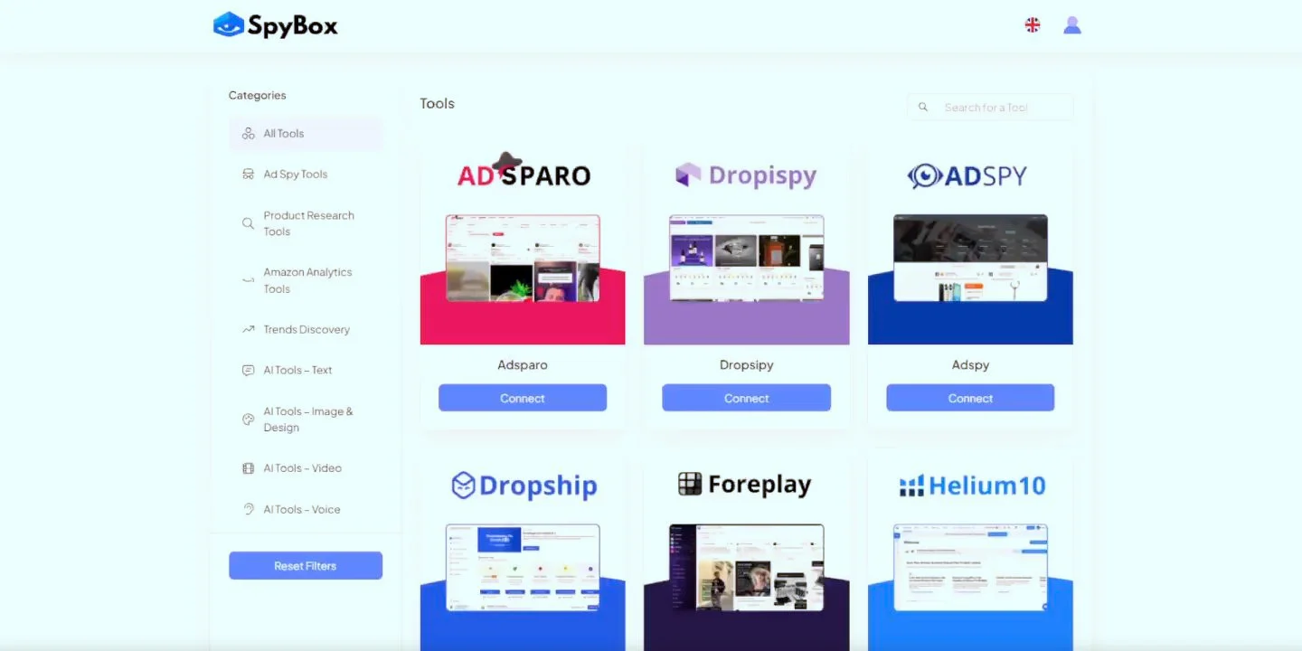 Spybox public demonstration presenting several catalogue categories and tools