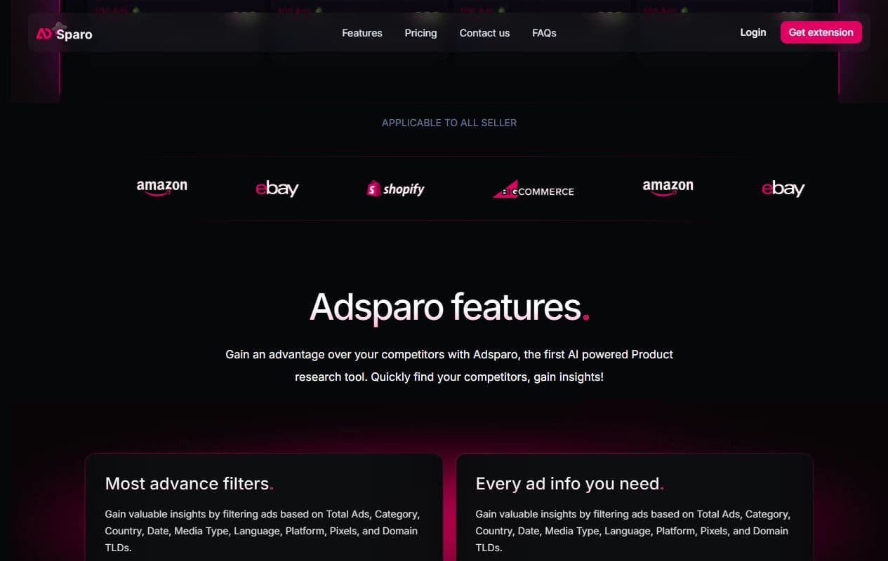 Aperçu Adsparo montrant une bibliothèque d'annonces avec options de tri