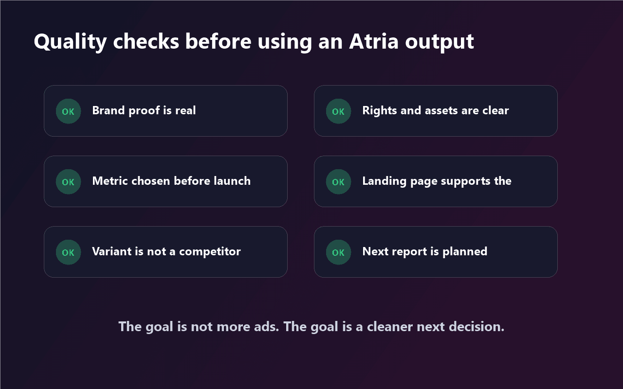Atria quality checks before using a creative output