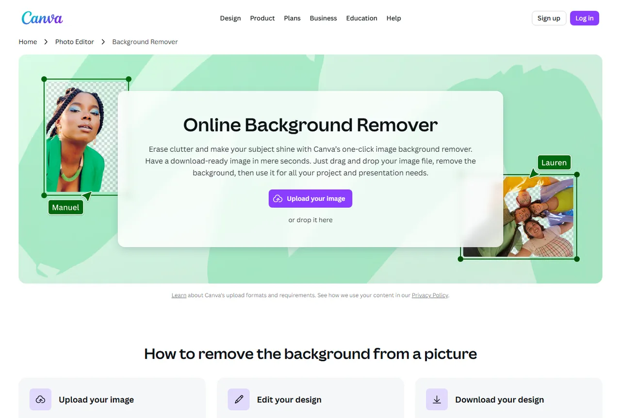 Aperçu Canva Background Remover pour supprimer le fond d'une image