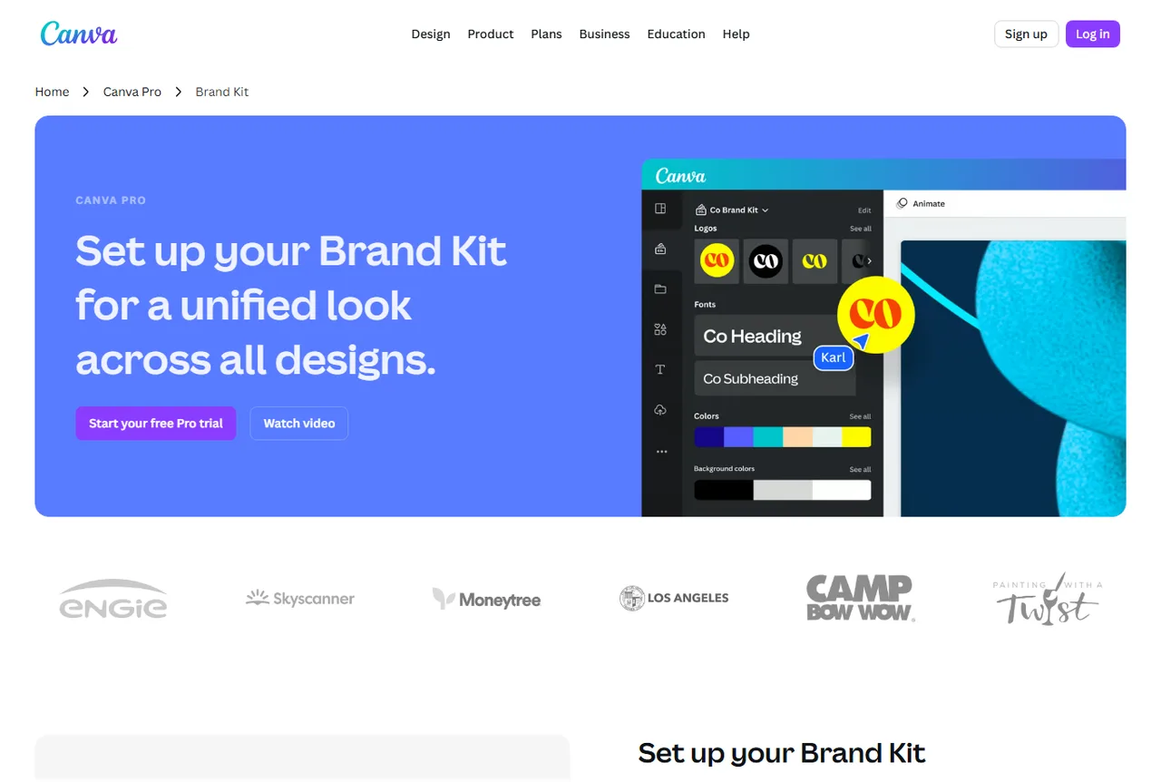 Aperçu Canva du Brand Kit pour organiser couleurs, logos et polices
