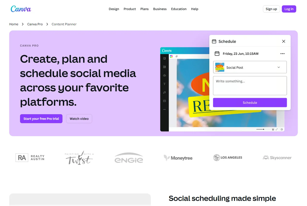 Aperçu Canva Content Planner pour planifier des publications