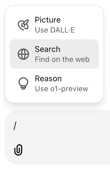 ChatGPT menu with Search selected to find information on the web