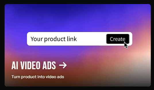 Aperçu Creatify AI Video Ads avec champ de lien produit