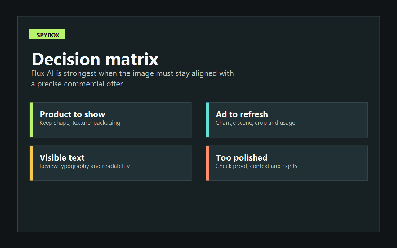 Decision matrix for using Flux AI in Spybox