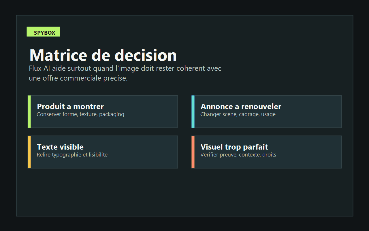 Matrice de décision pour utiliser Flux AI dans Spybox