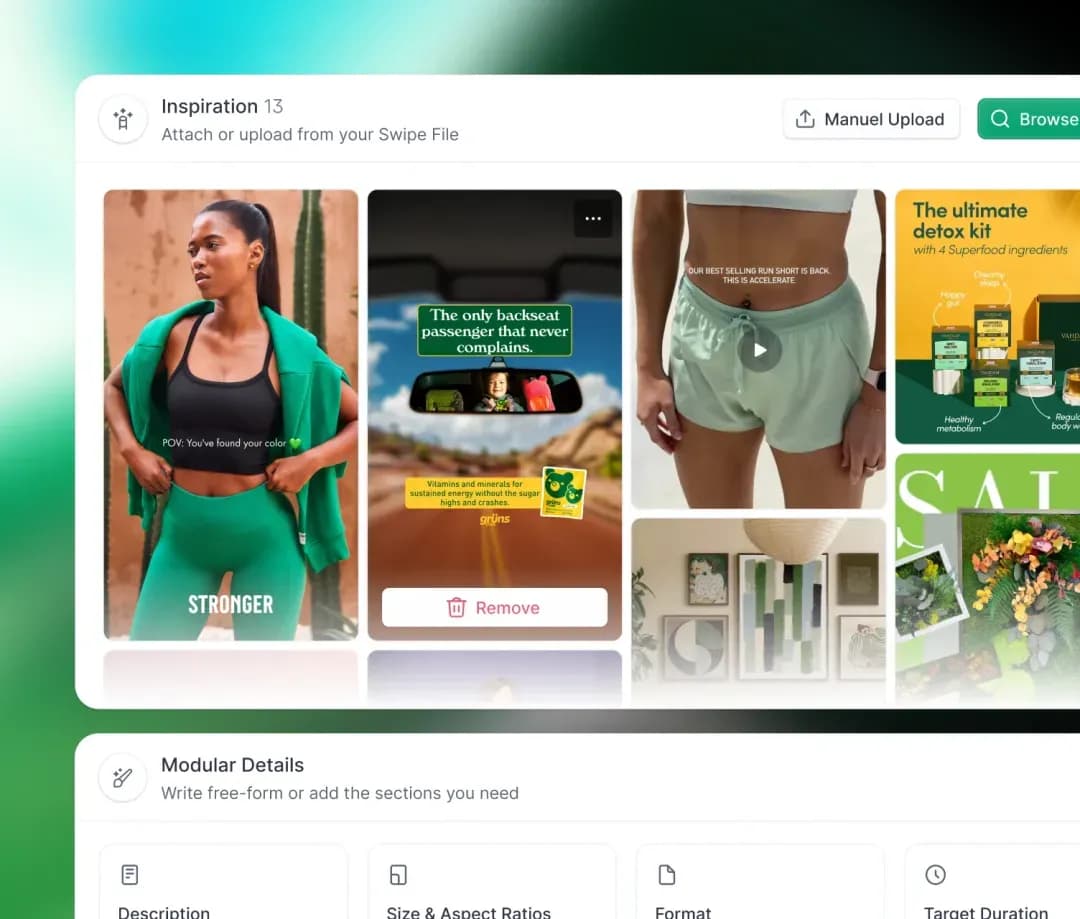 Foreplay preview showing a creative brief with several ad references