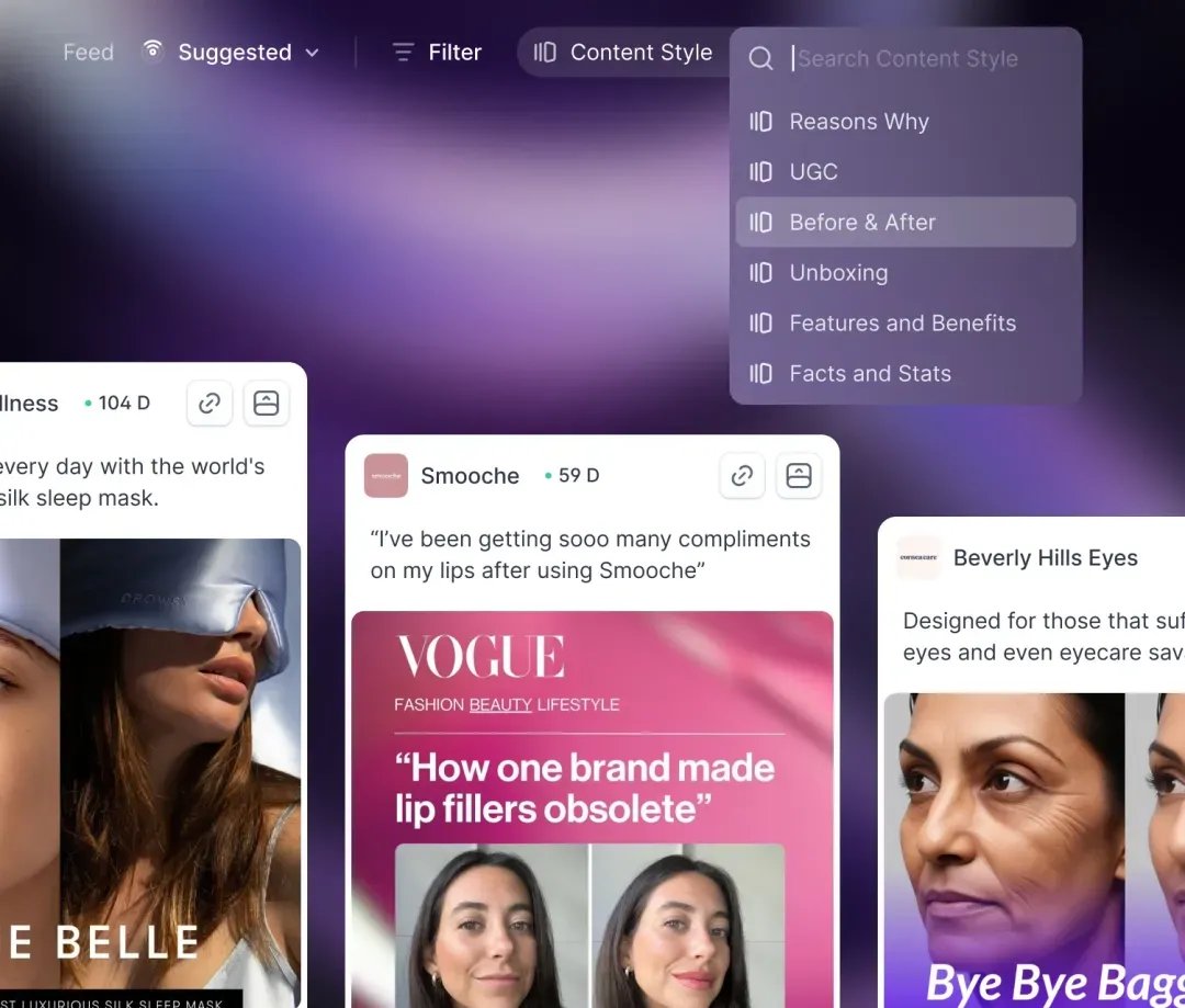Foreplay Discovery preview showing ads and creative style filters