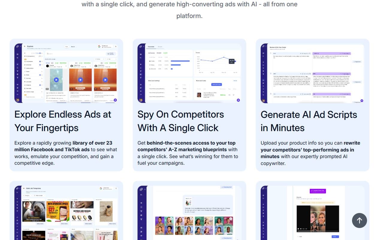 Aperçu Gethookd montrant les fonctions de recherche publicitaire et de création