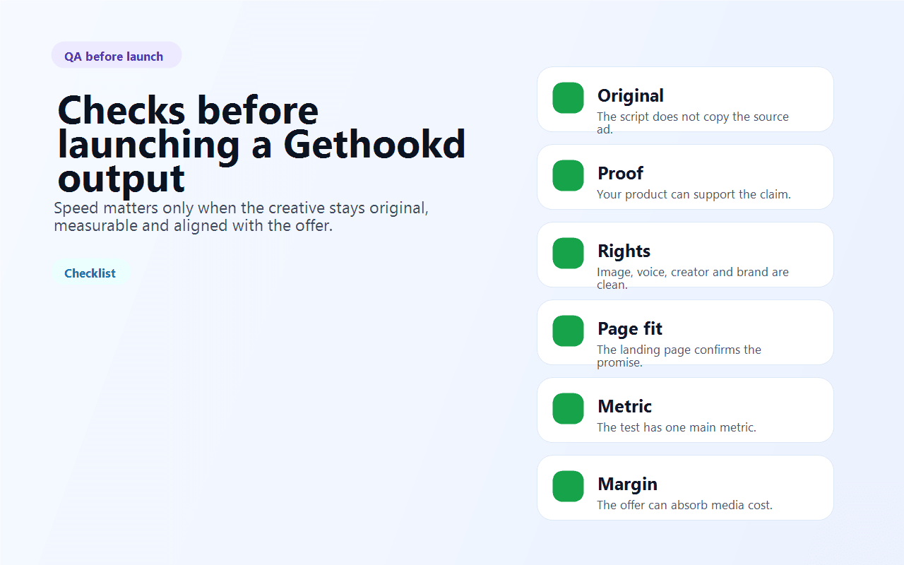 Gethookd quality checks before launching a creative output