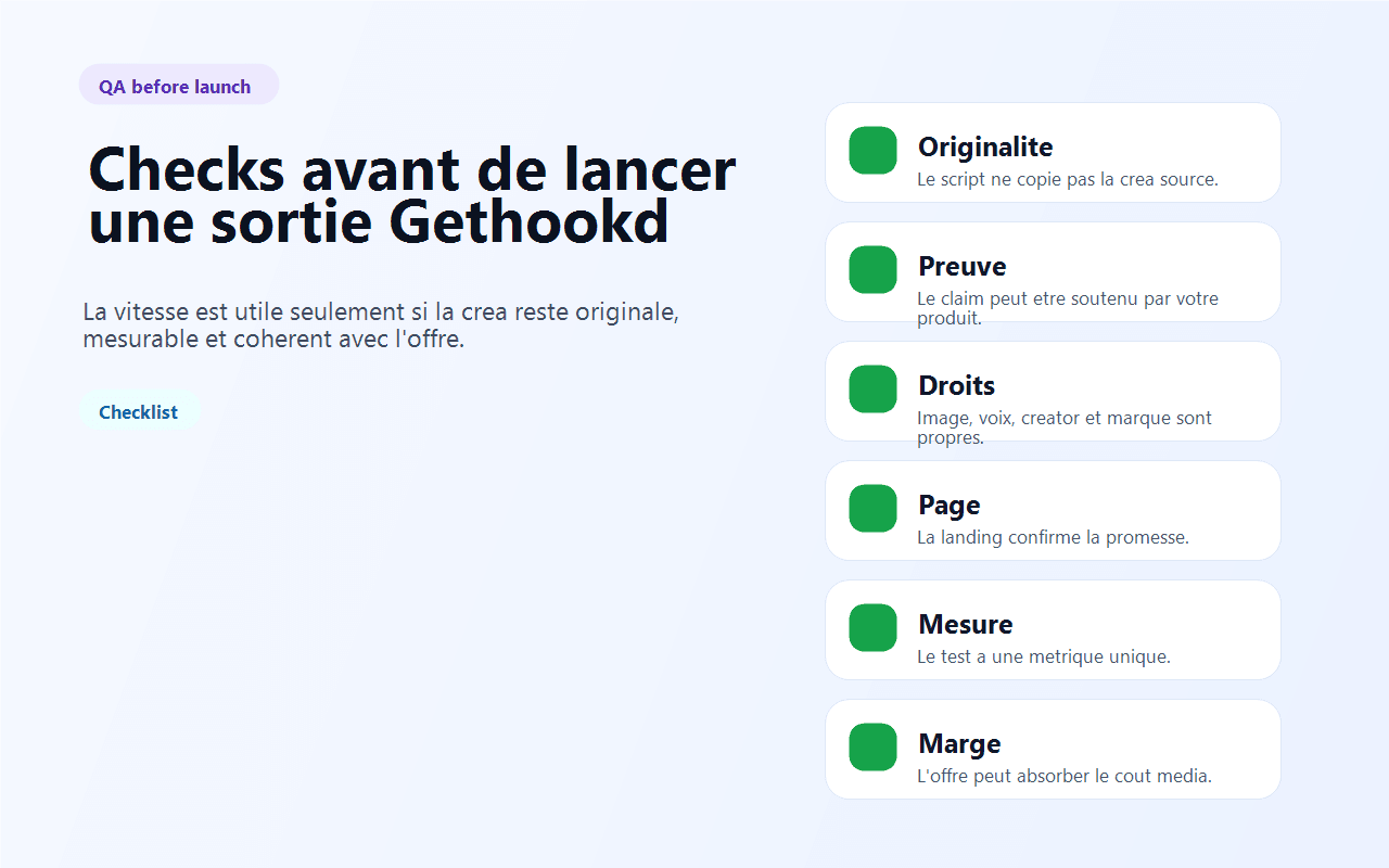 Contrôles Gethookd avant de lancer une sortie créative