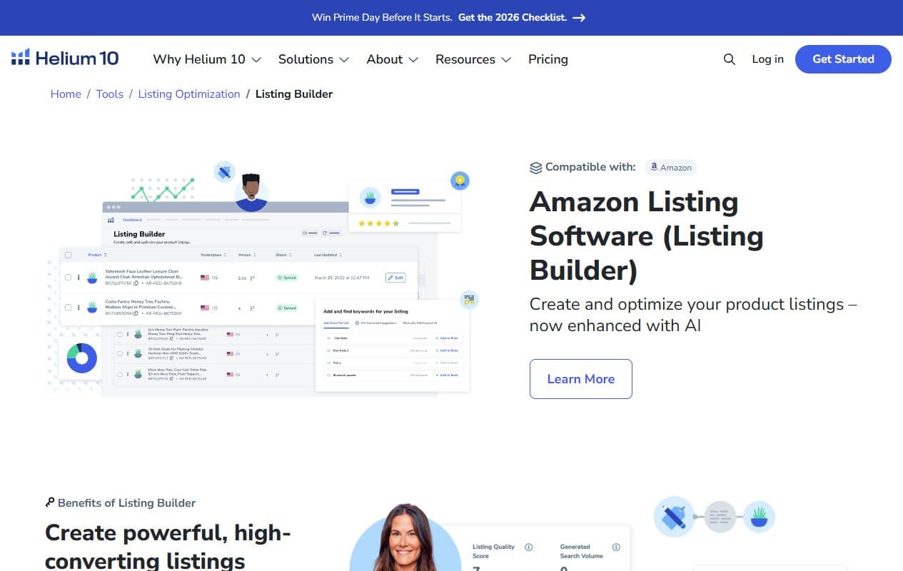 Aperçu de la page Helium10 Listing Builder