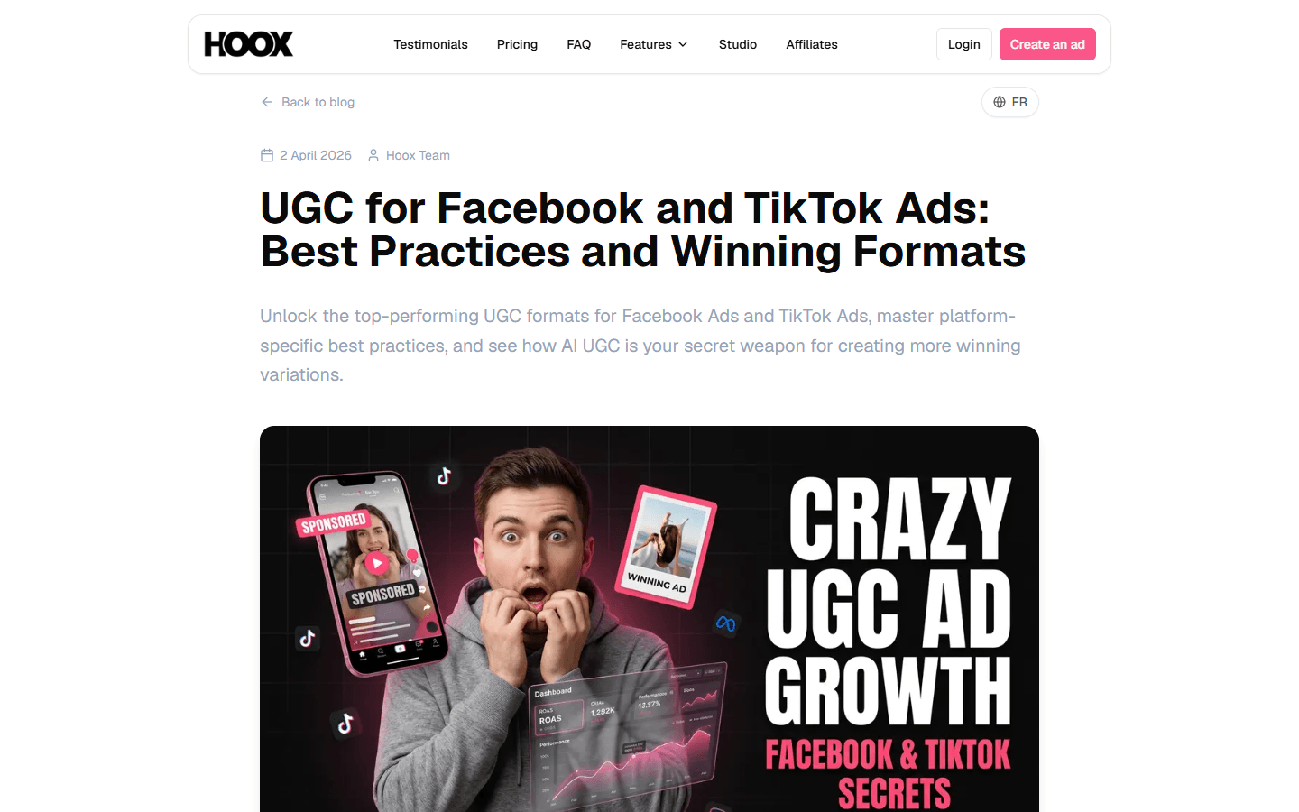 Hoox article about UGC formats for Facebook Ads and TikTok Ads