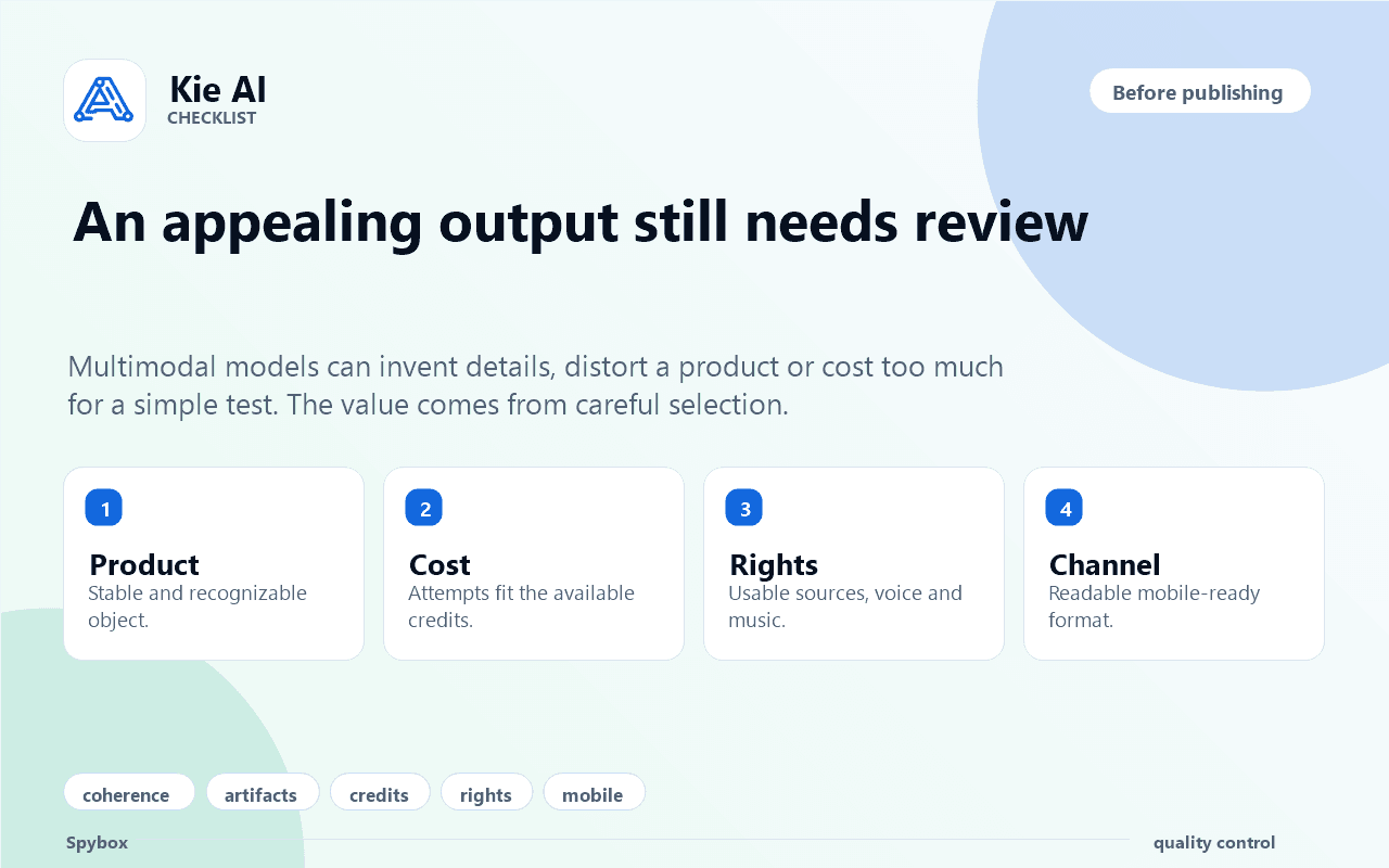 Spybox quality checklist before publishing a Kie AI output