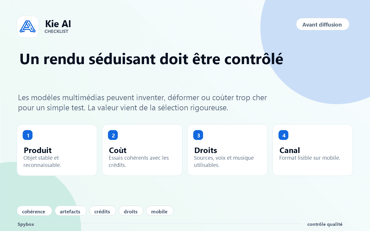 Checklist Spybox de contrôle qualité avant diffusion d’un rendu Kie AI