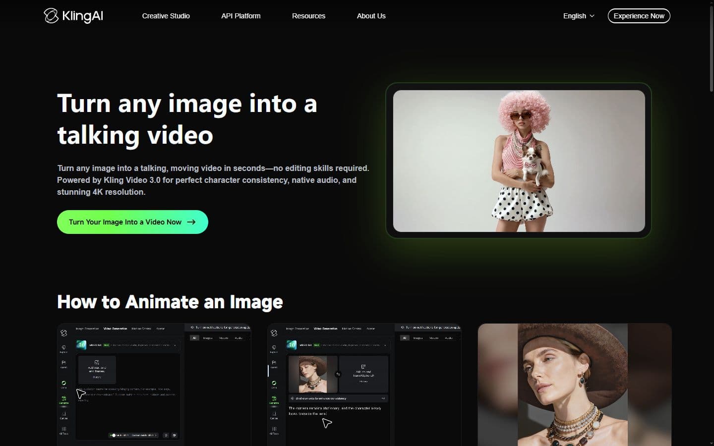Capture publique Kling AI montrant la génération image-to-video