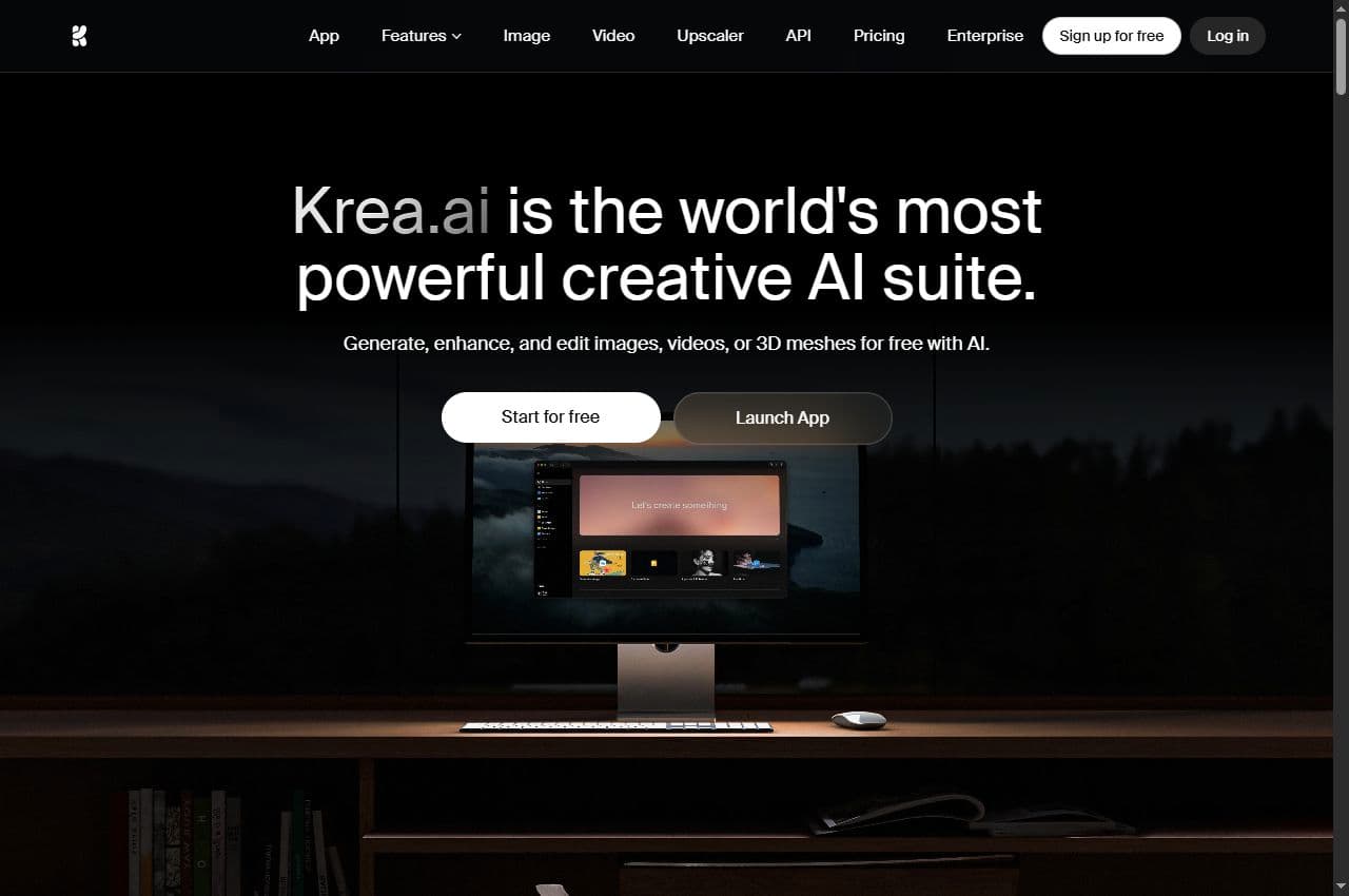 Aperçu de la page d'accueil Krea AI