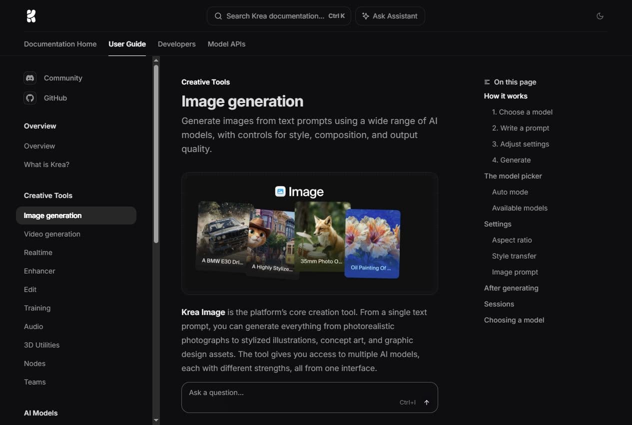 Aperçu de la documentation Krea Image generation