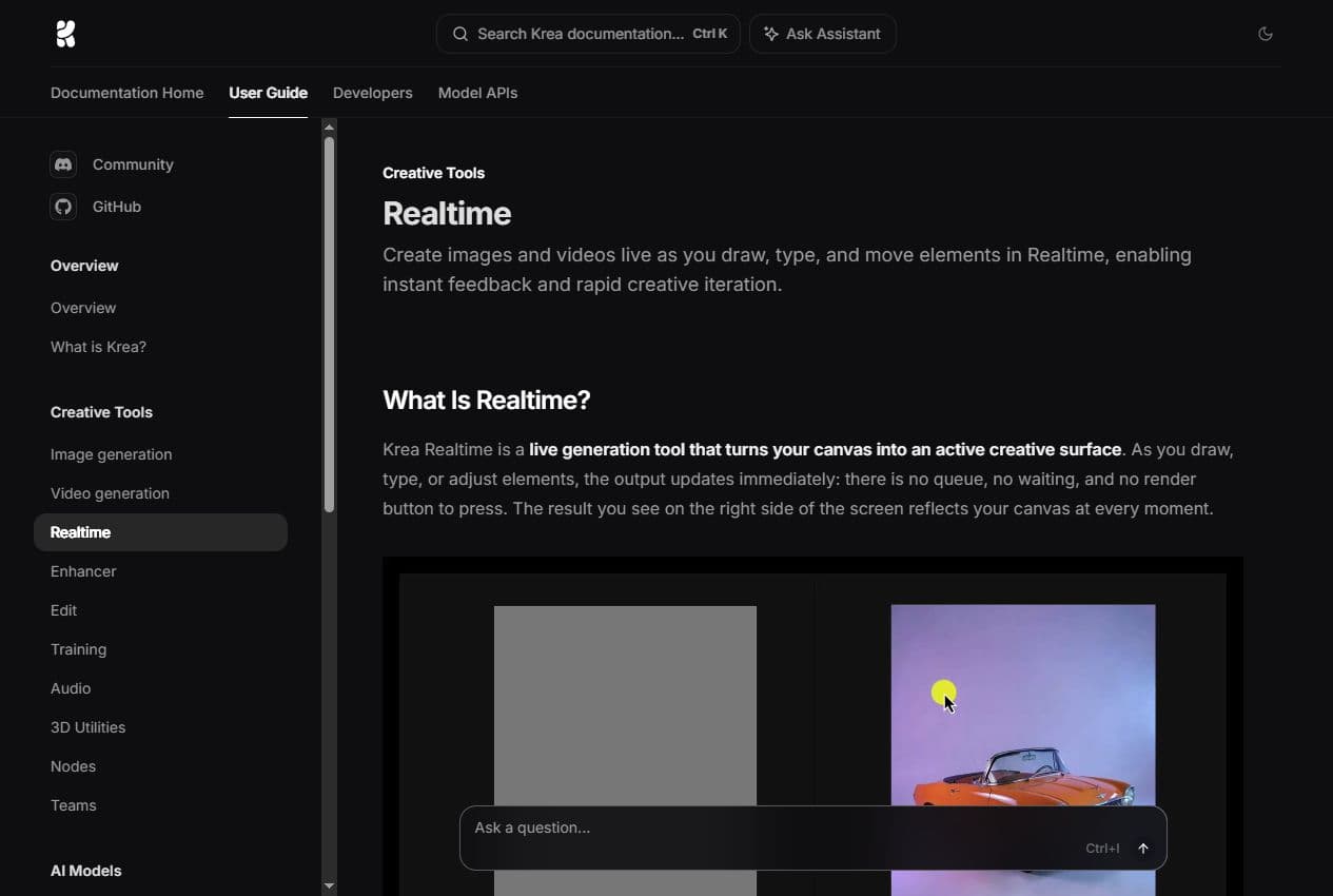 Aperçu de la documentation Krea Realtime