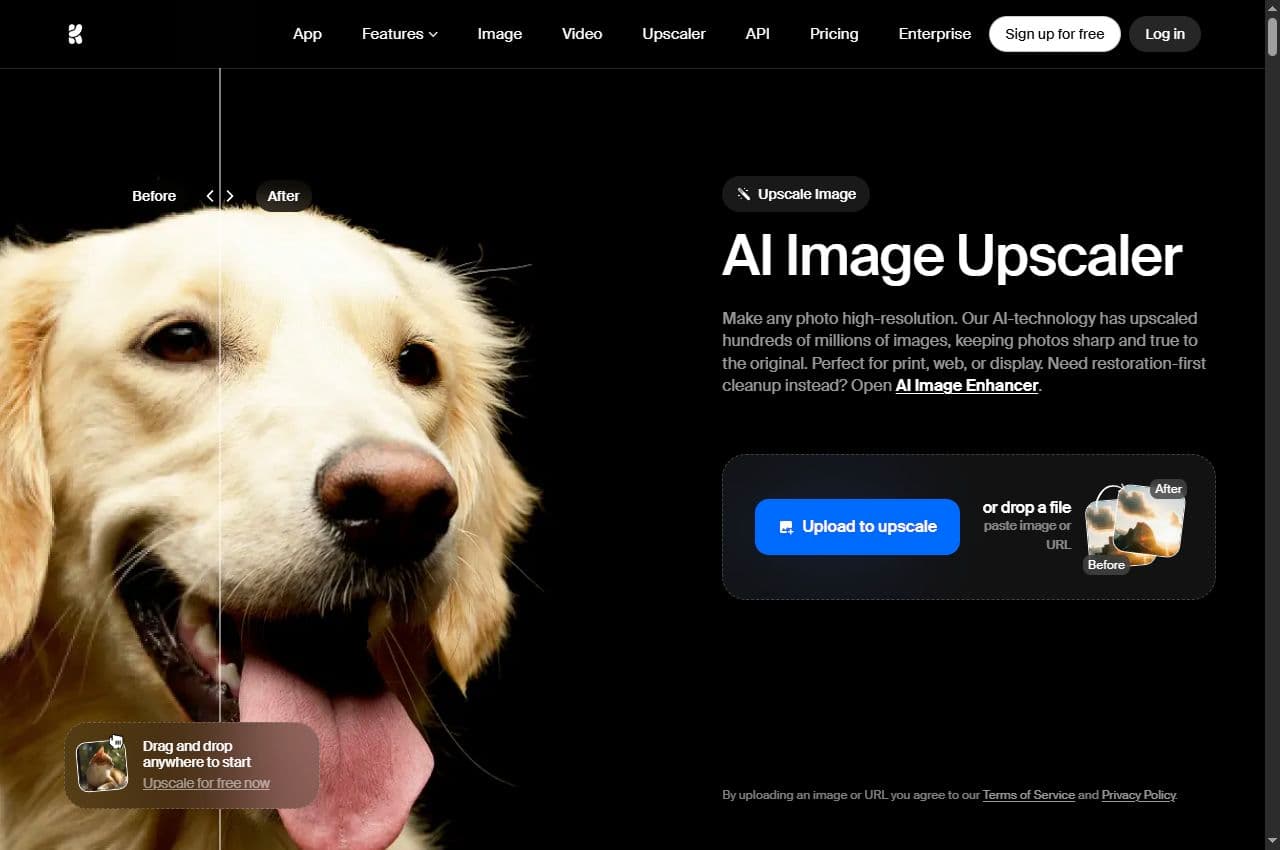 Aperçu de la page Krea AI Image Upscaler