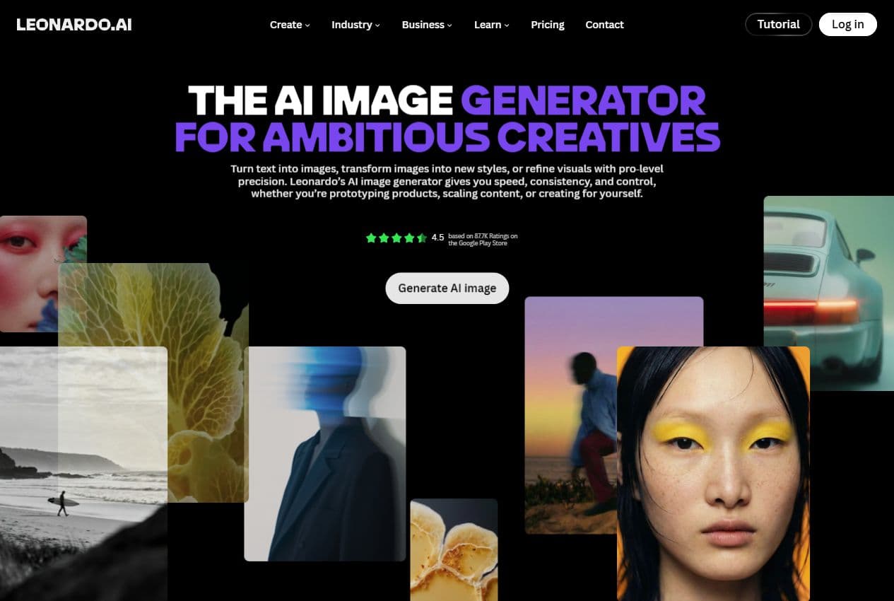 Aperçu de la page AI Image Generator de Leonardo AI