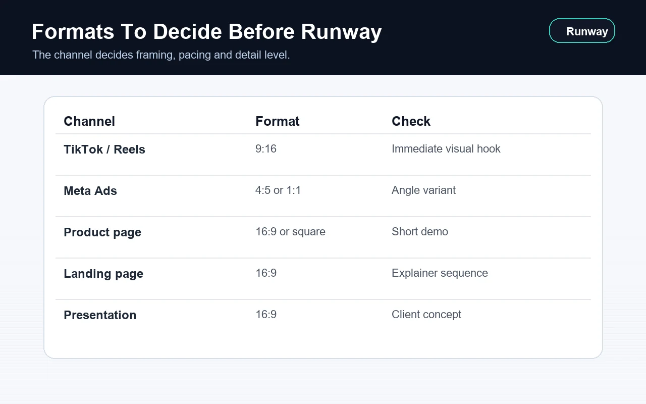 Format matrix to decide before producing with Runway
