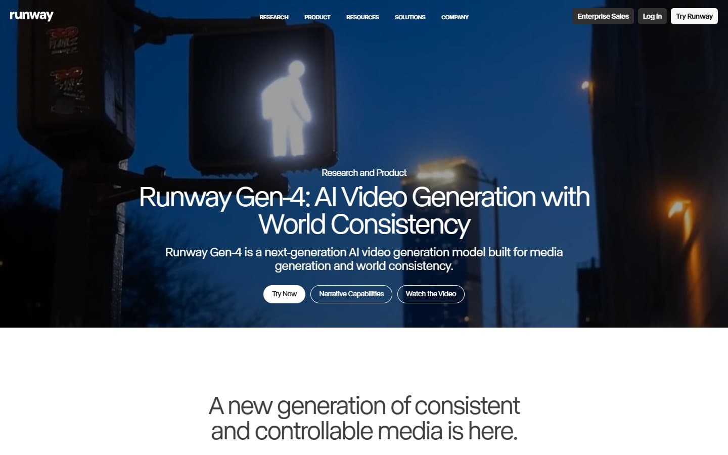 Screenshot of Runway Gen-4 with an example of consistent video generation