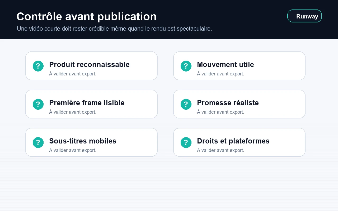 Contrôle qualité avant publication pour les vidéos produites avec Runway