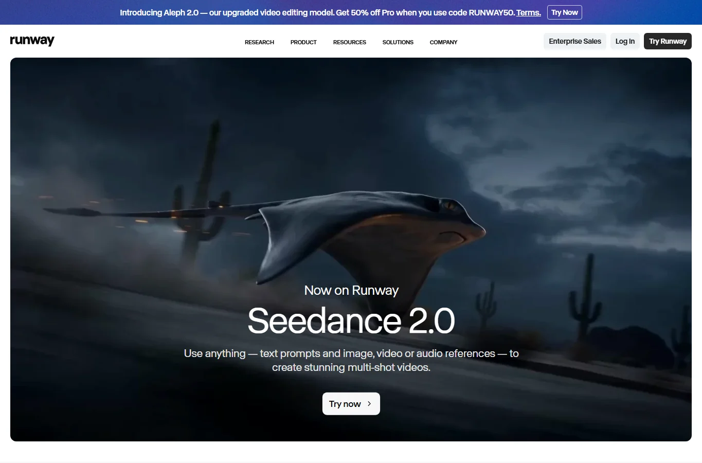 Screenshot of Runway Seedance 2.0 with a video generation page