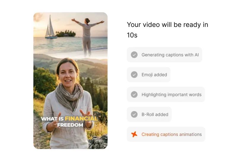 Aperçu Submagic montrant une vidéo courte avec sous-titres, emojis et B-roll