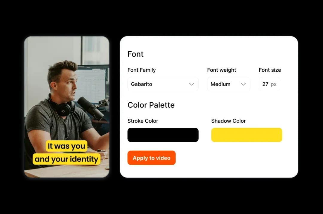 Aperçu Submagic montrant des réglages de police, couleur et style de sous-titres