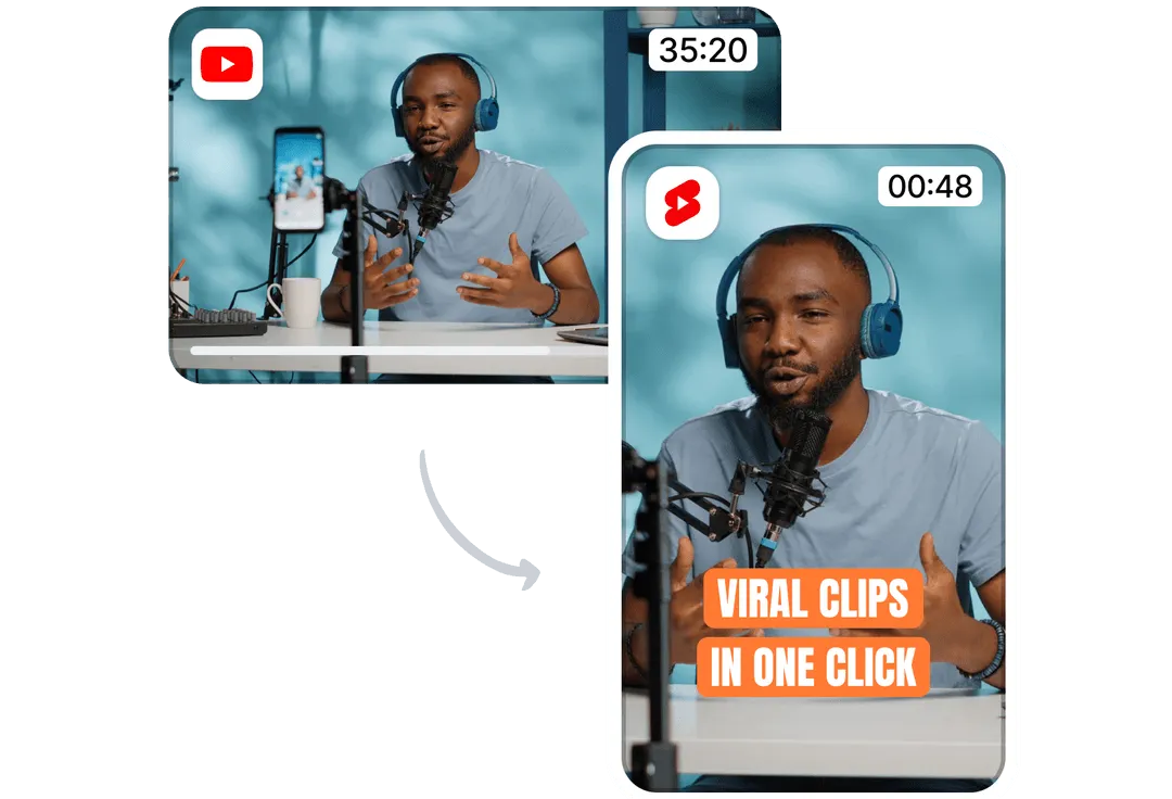 Aperçu Submagic montrant une vidéo YouTube longue transformée en short vertical