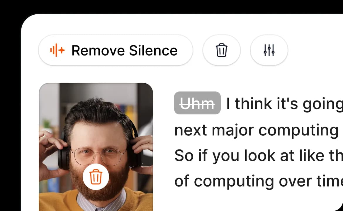 Aperçu Submagic montrant une fonction Remove Silence dans une transcription vidéo