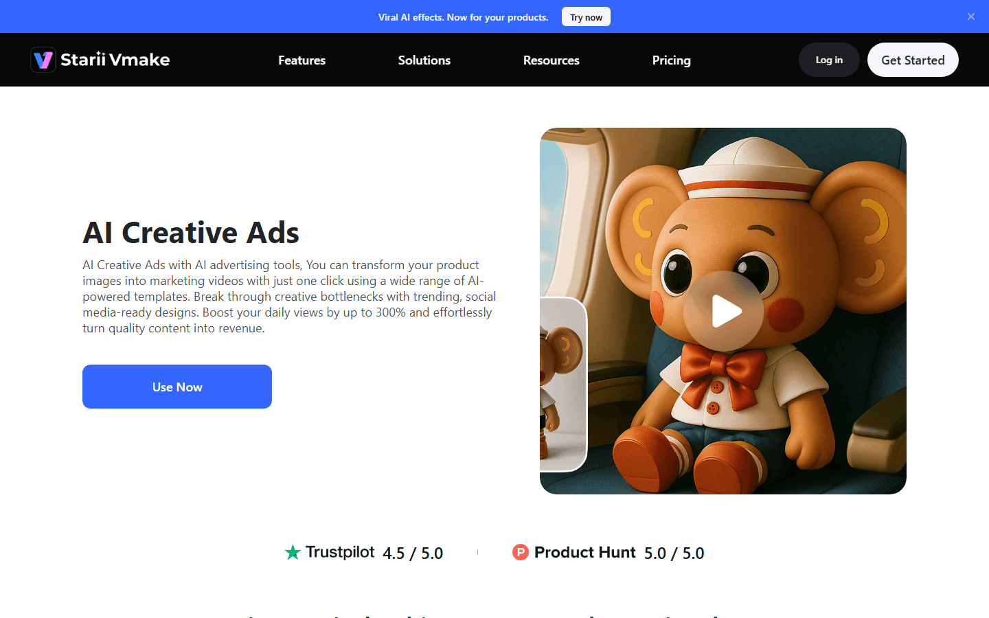 Capture publique Vmake AI Creative Ads pour générer des vidéos marketing