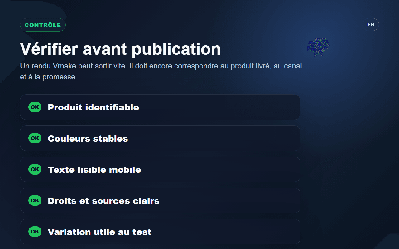 Checklist Spybox pour vérifier les sorties Vmake avant test