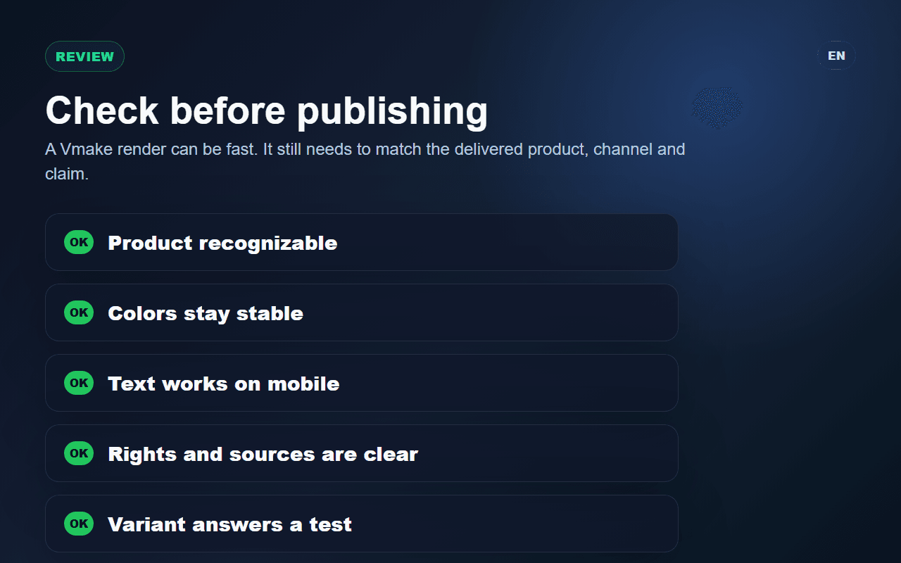 Spybox checklist for reviewing Vmake outputs before testing