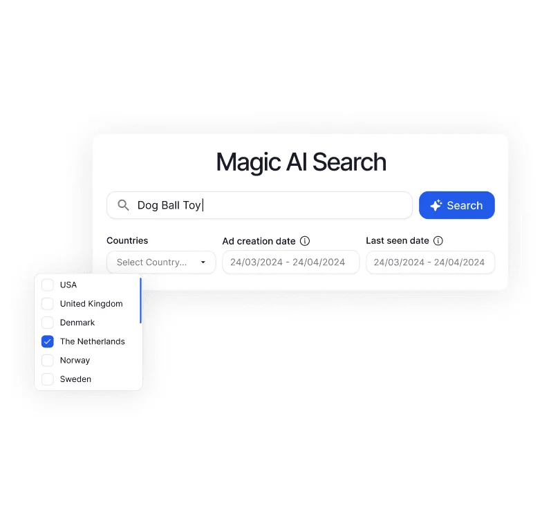 Illustration officielle Magic AI Search avec recherche textuelle, pays et dates
